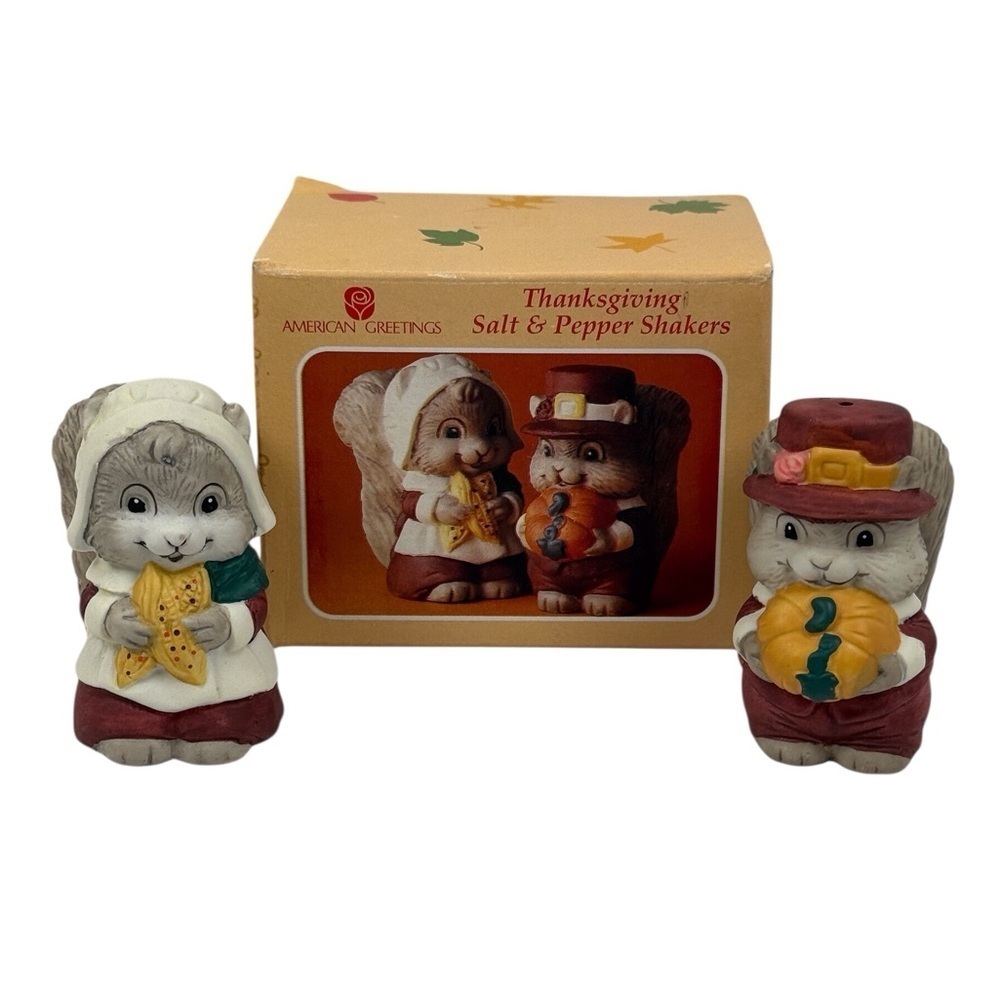 American Greetings Squirrel Salt & Pepper Shakers - Brown and White NIB
